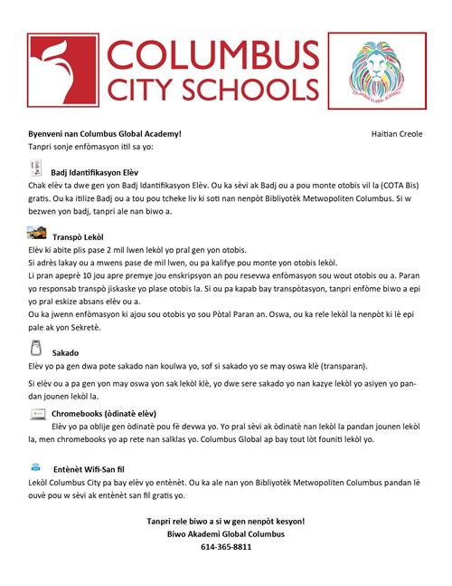 School Information in Haitian Creole